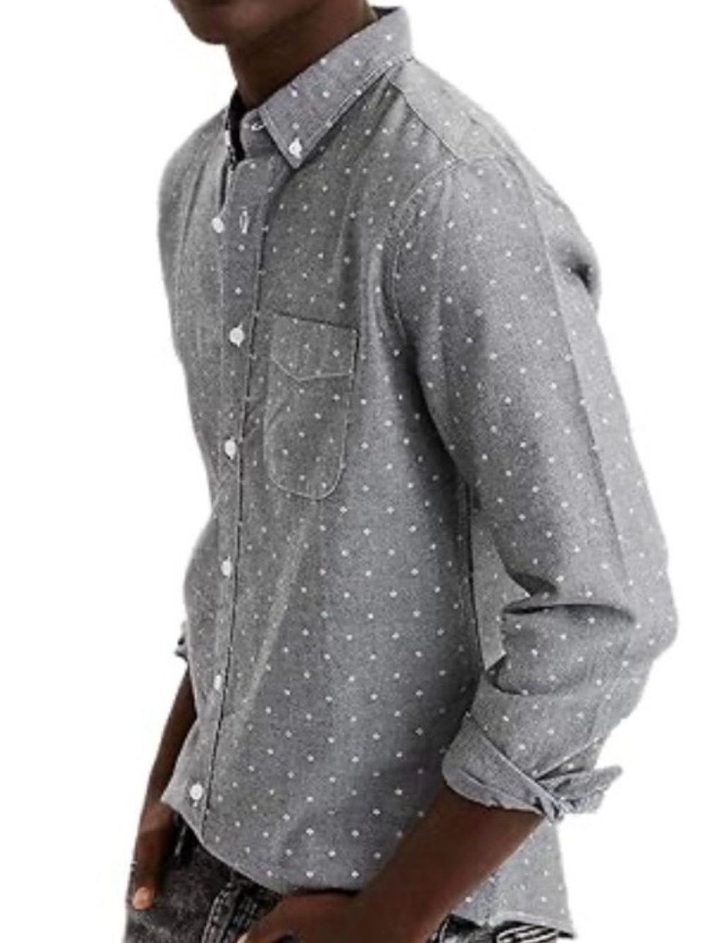 American Eagle Outfitters Gray Dot Casual Shirt